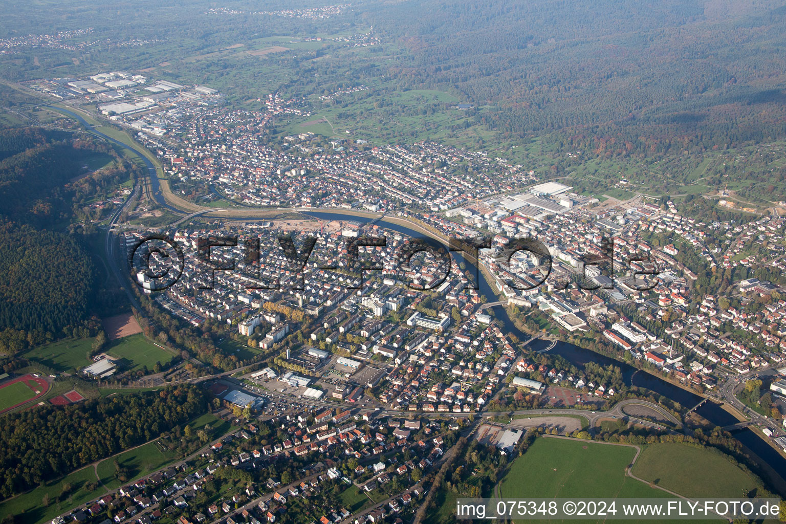 Drone recording of Gaggenau in the state Baden-Wuerttemberg, Germany