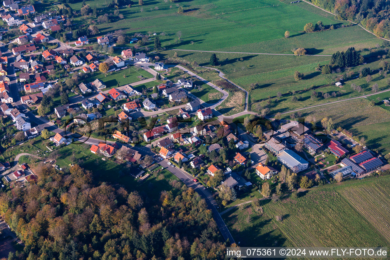 Aerial view of Moosbronn in the state Baden-Wuerttemberg, Germany