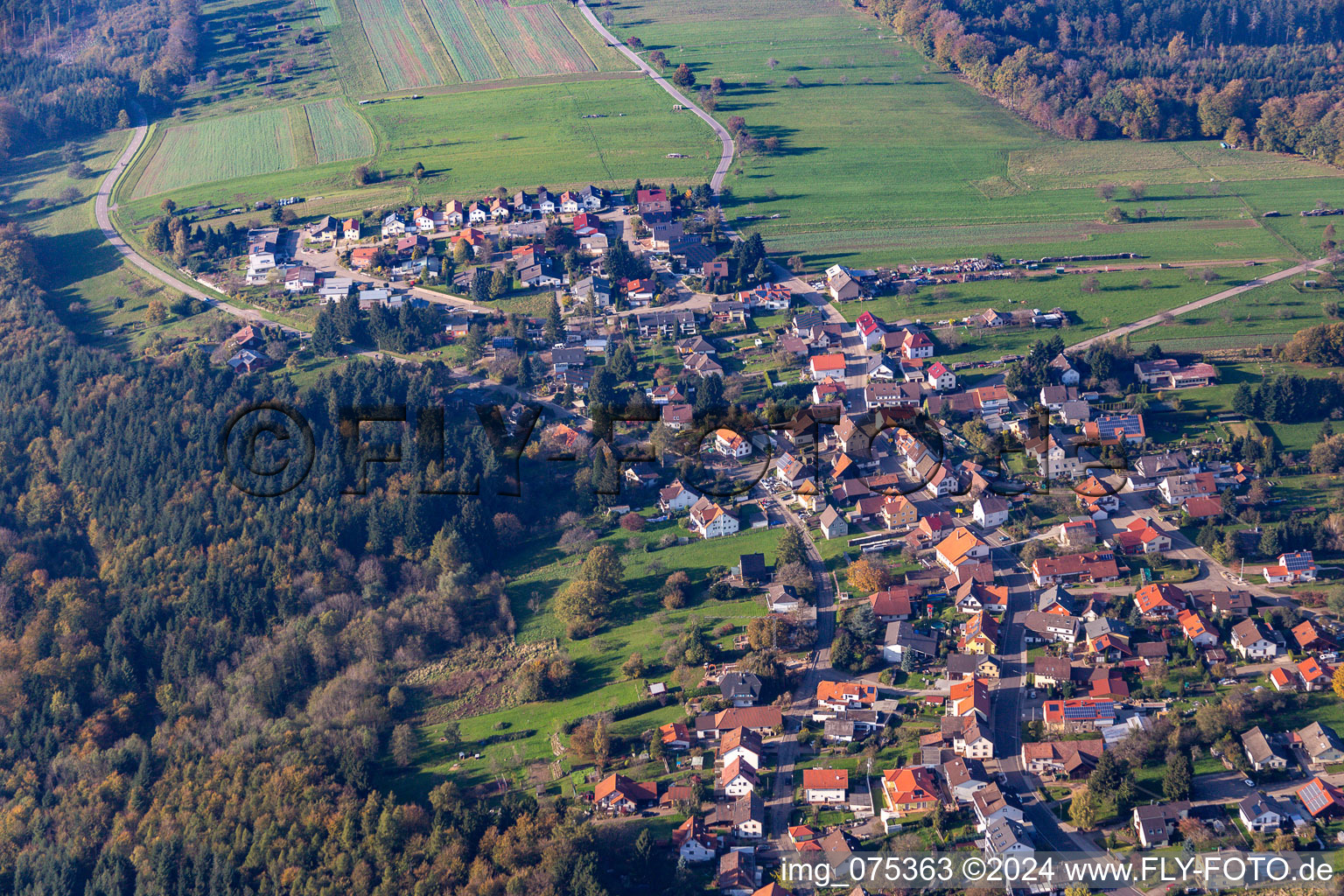 Oblique view of Moosbronn in the state Baden-Wuerttemberg, Germany