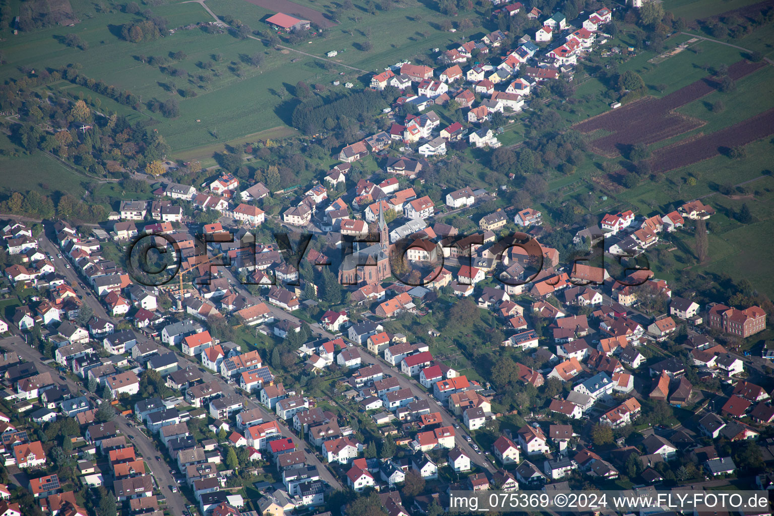 Aerial view of District Schöllbronn in Ettlingen in the state Baden-Wuerttemberg, Germany