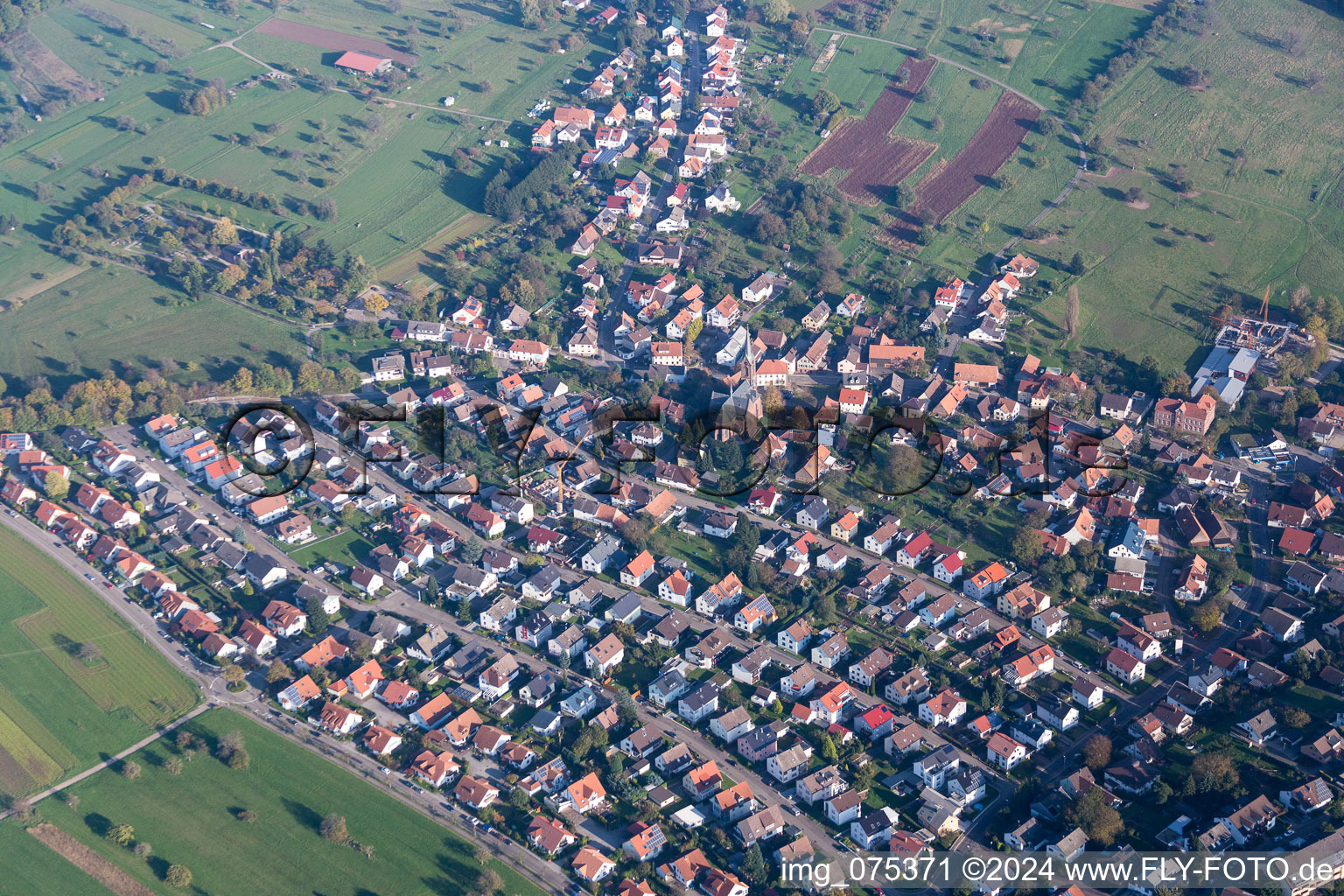 Oblique view of District Schöllbronn in Ettlingen in the state Baden-Wuerttemberg, Germany