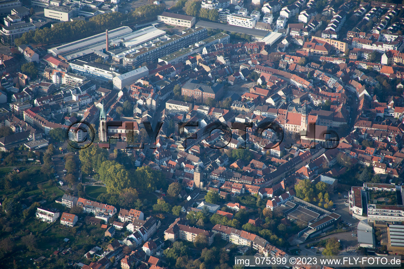 Aerial view of District Durlach in Karlsruhe in the state Baden-Wuerttemberg, Germany