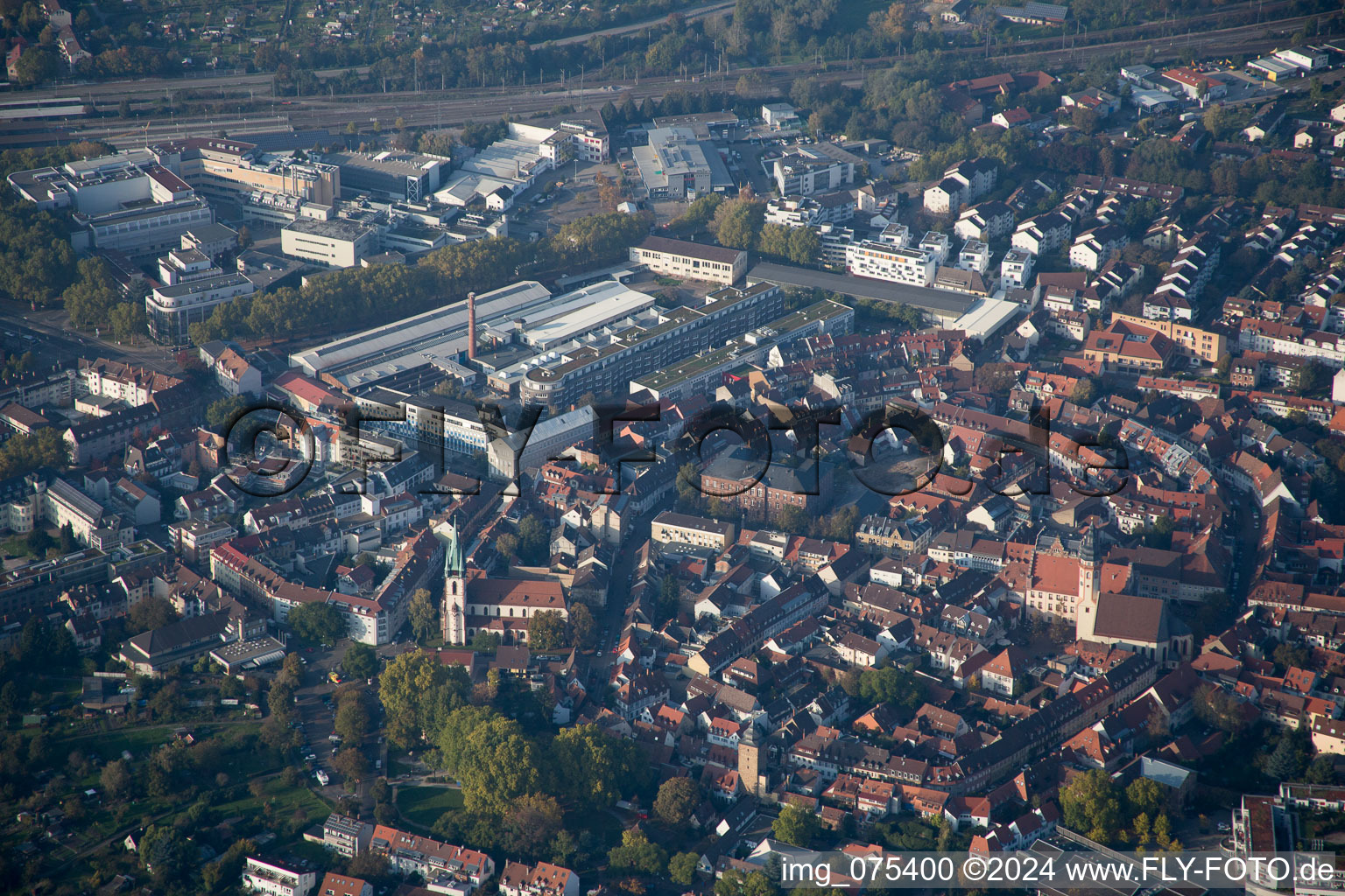 Aerial photograpy of District Durlach in Karlsruhe in the state Baden-Wuerttemberg, Germany