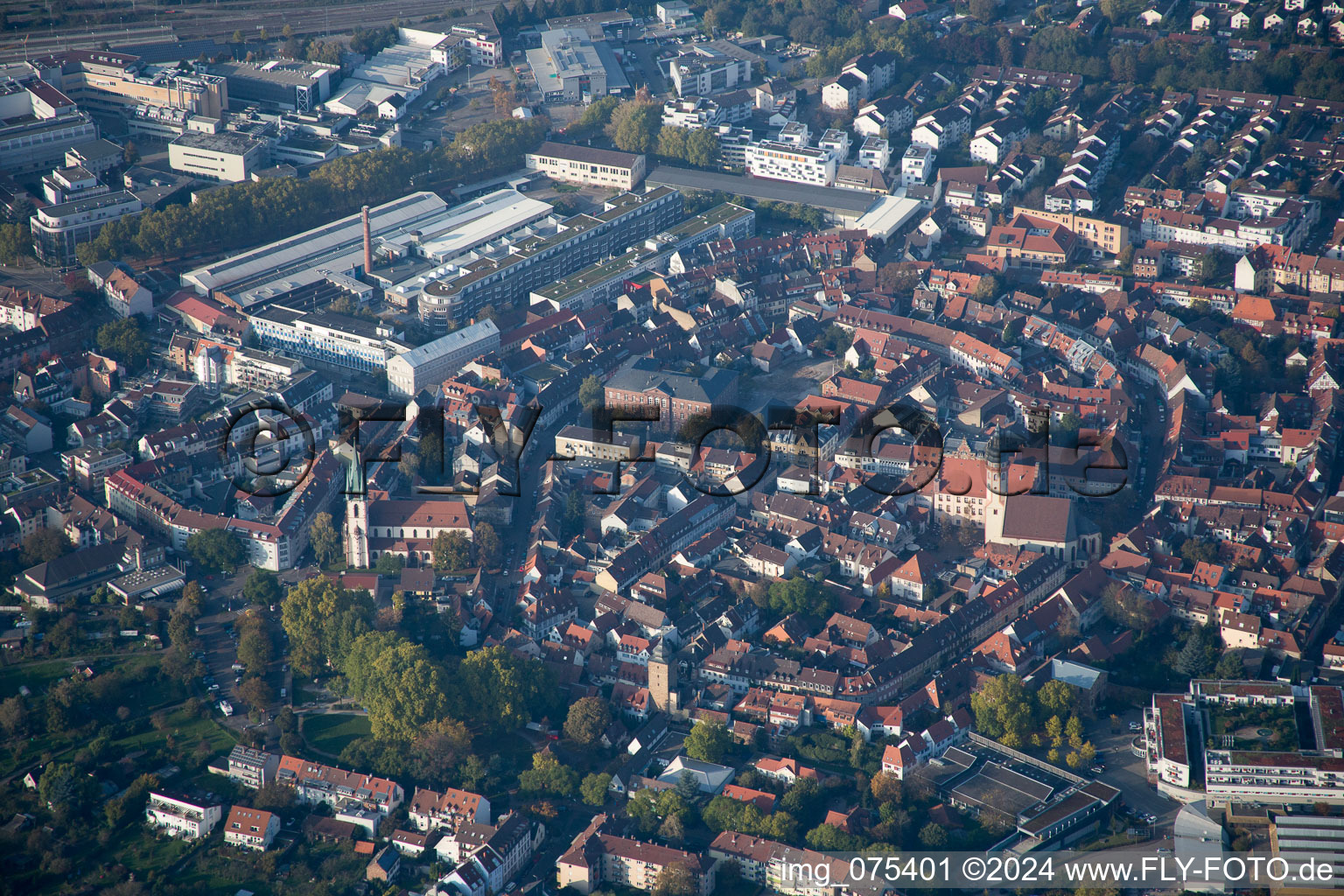 Oblique view of District Durlach in Karlsruhe in the state Baden-Wuerttemberg, Germany