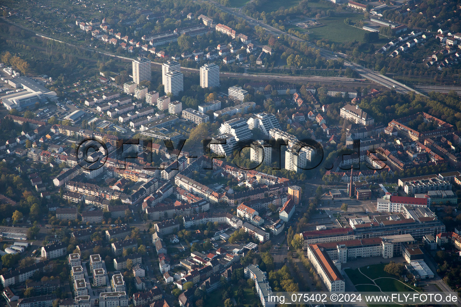 District Durlach in Karlsruhe in the state Baden-Wuerttemberg, Germany from above