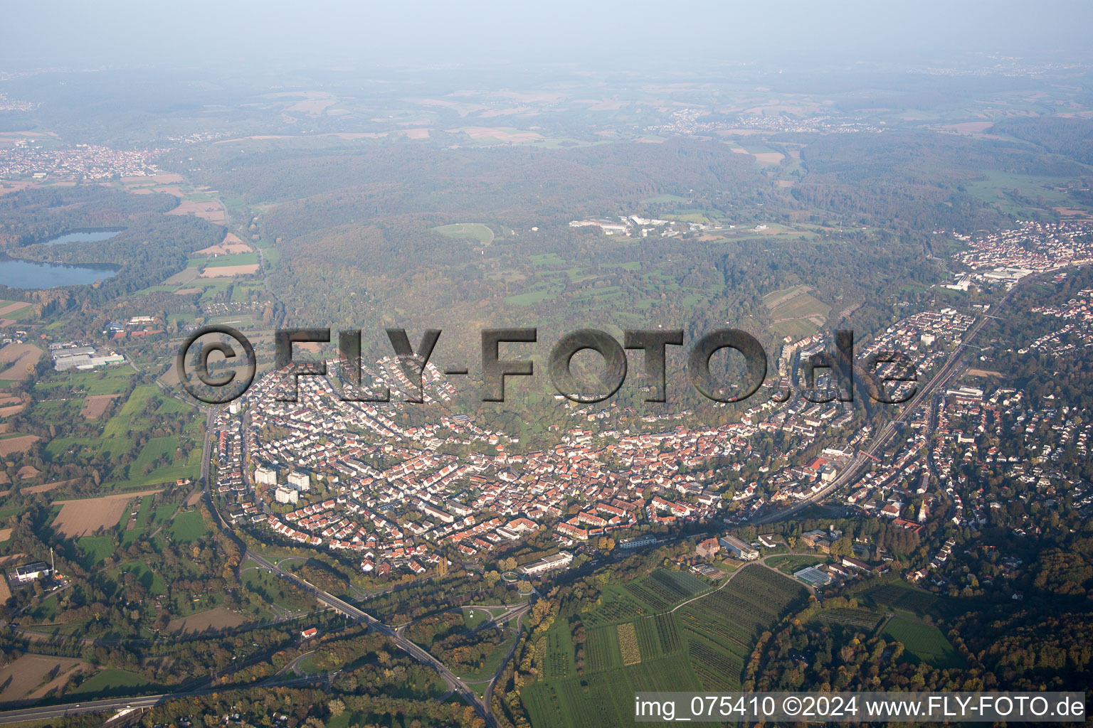 Aerial view of District Grötzingen in Karlsruhe in the state Baden-Wuerttemberg, Germany