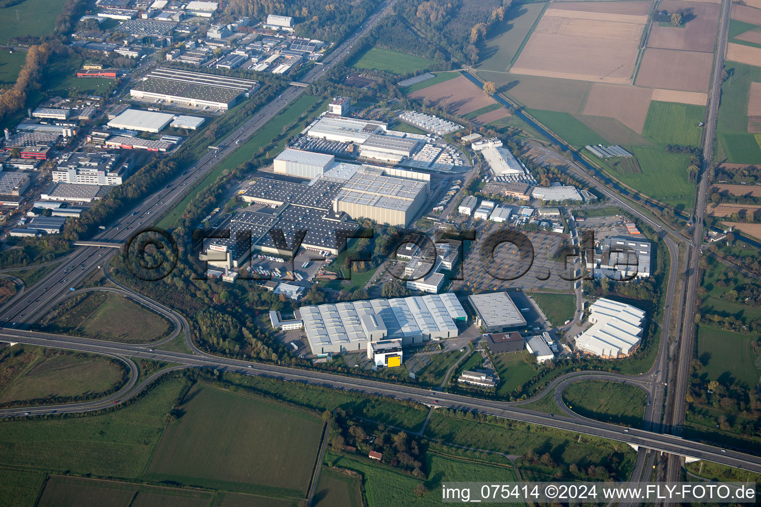 District Durlach in Karlsruhe in the state Baden-Wuerttemberg, Germany from the plane