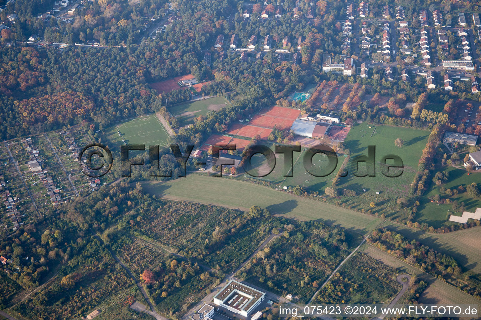 Aerial view of District Rintheim in Karlsruhe in the state Baden-Wuerttemberg, Germany