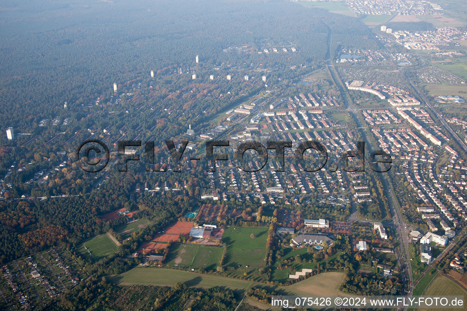 Aerial photograpy of District Rintheim in Karlsruhe in the state Baden-Wuerttemberg, Germany