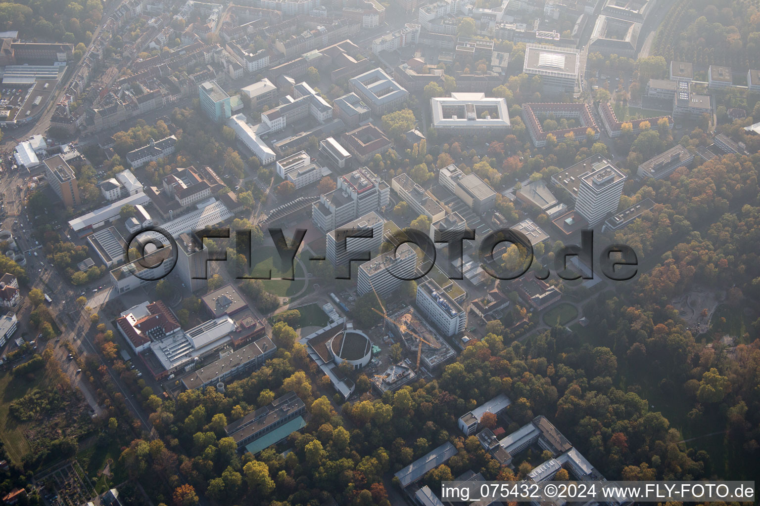 Aerial view of District Oststadt in Karlsruhe in the state Baden-Wuerttemberg, Germany