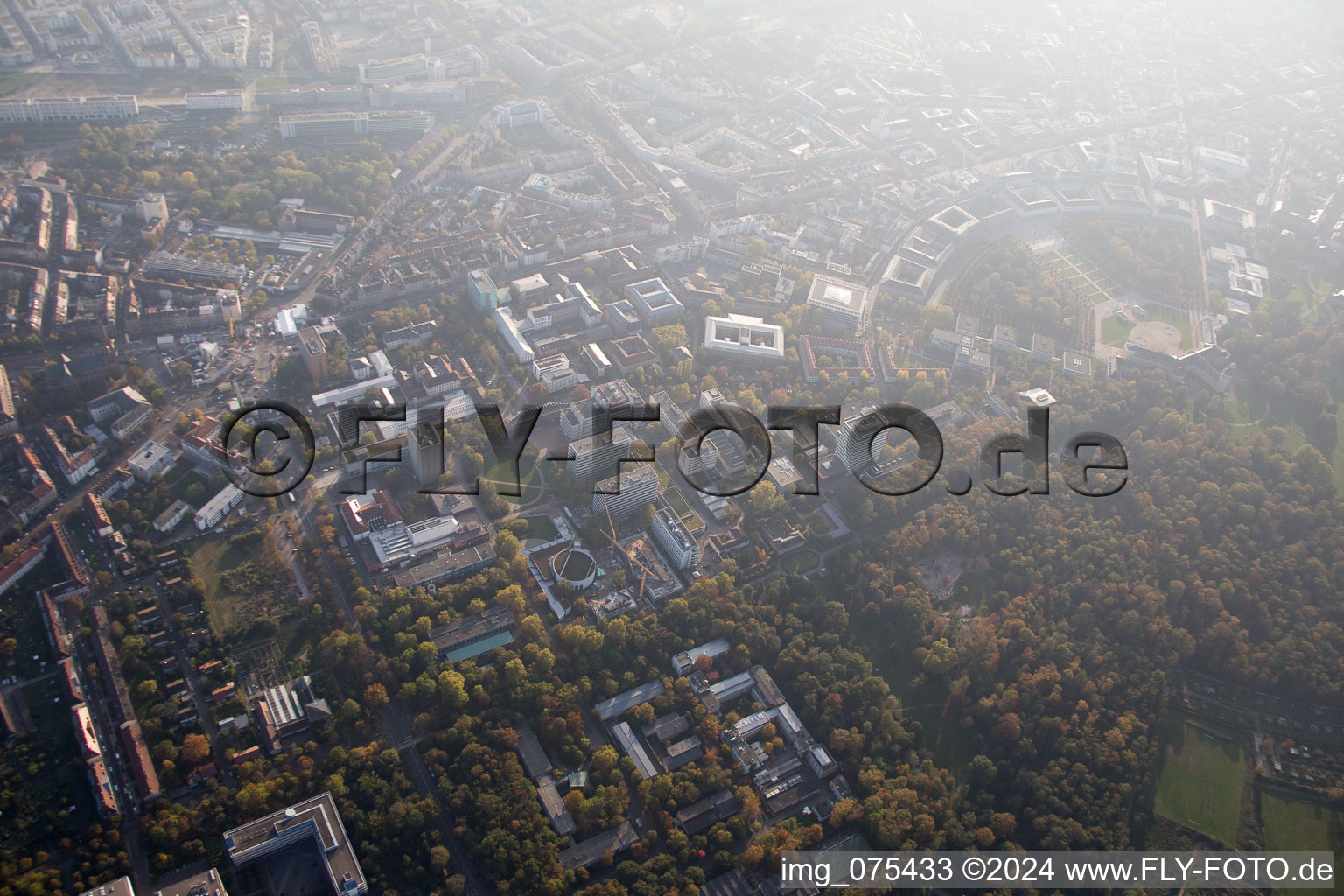 Aerial photograpy of District Oststadt in Karlsruhe in the state Baden-Wuerttemberg, Germany