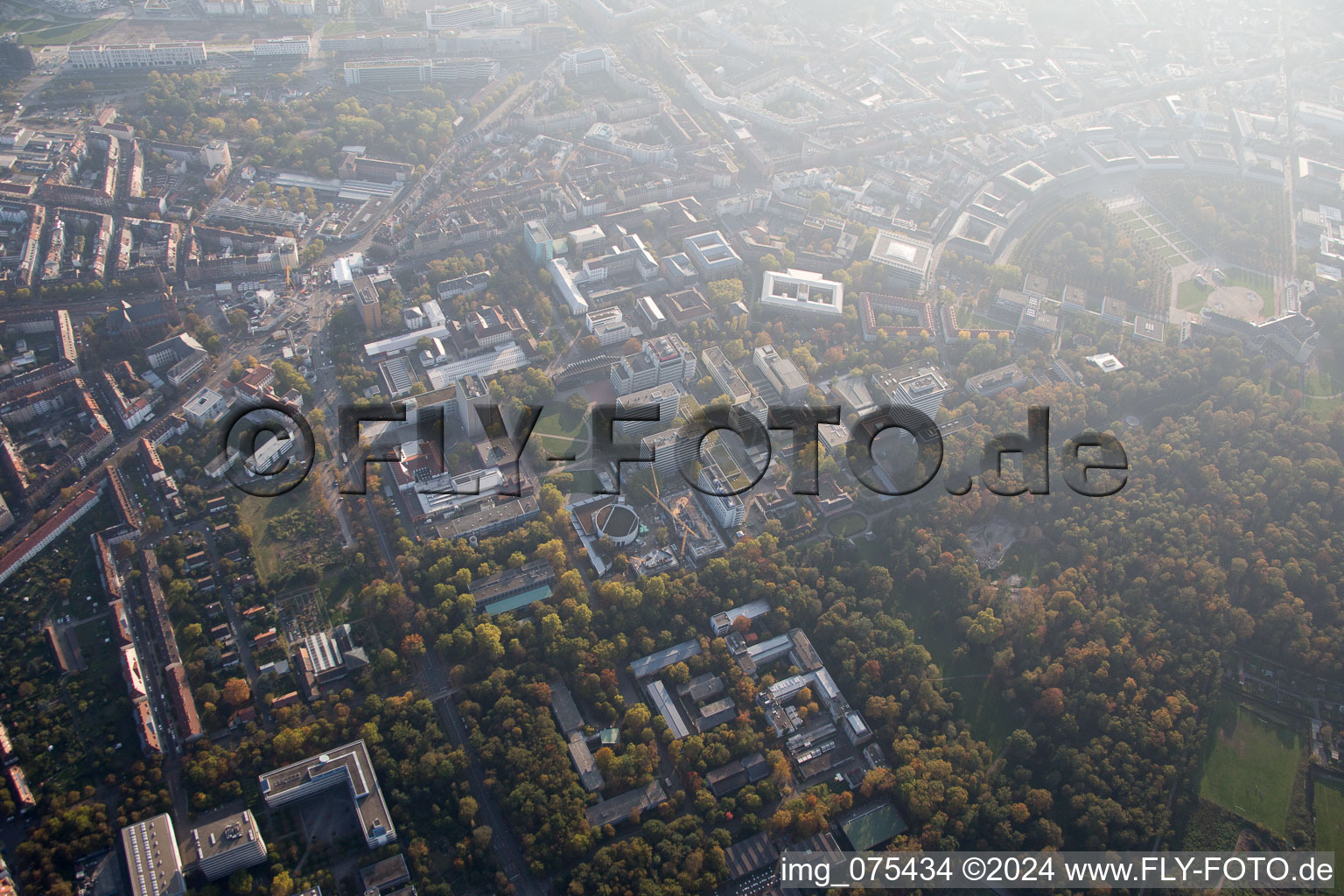 Oblique view of District Oststadt in Karlsruhe in the state Baden-Wuerttemberg, Germany