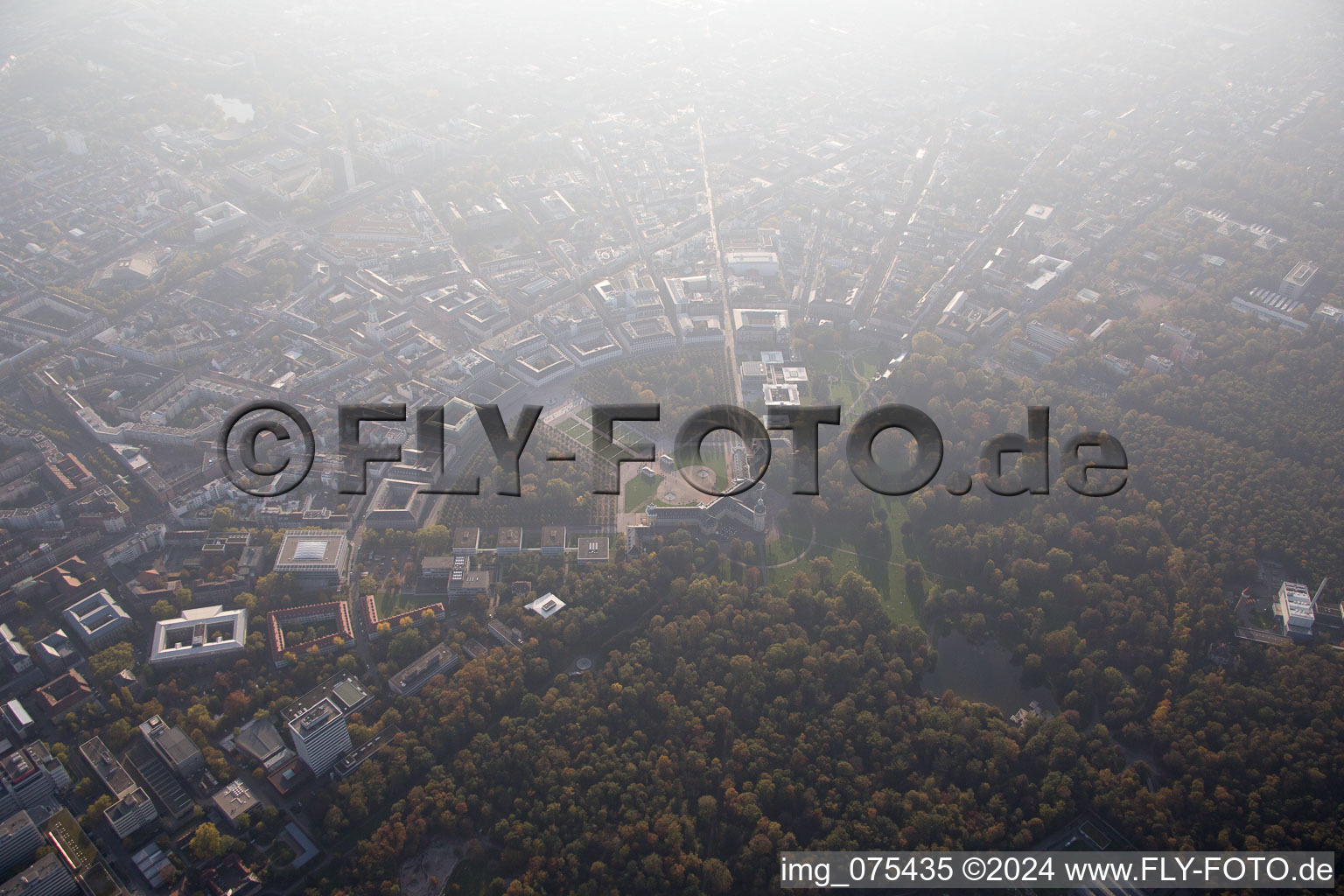 Aerial view of District Innenstadt-West in Karlsruhe in the state Baden-Wuerttemberg, Germany