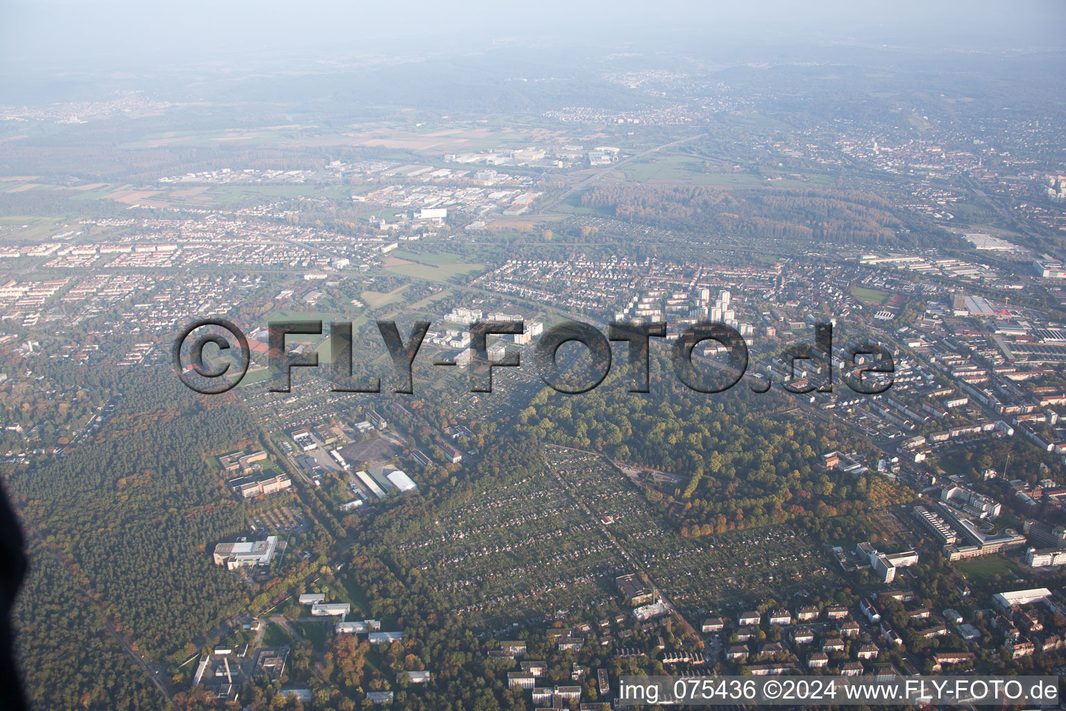 Oblique view of District Rintheim in Karlsruhe in the state Baden-Wuerttemberg, Germany