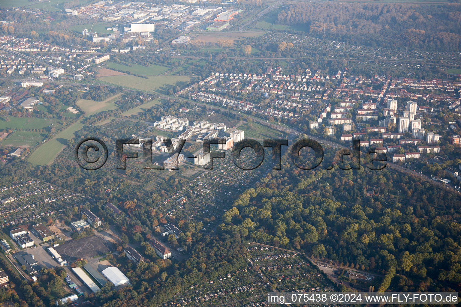 District Rintheim in Karlsruhe in the state Baden-Wuerttemberg, Germany from above