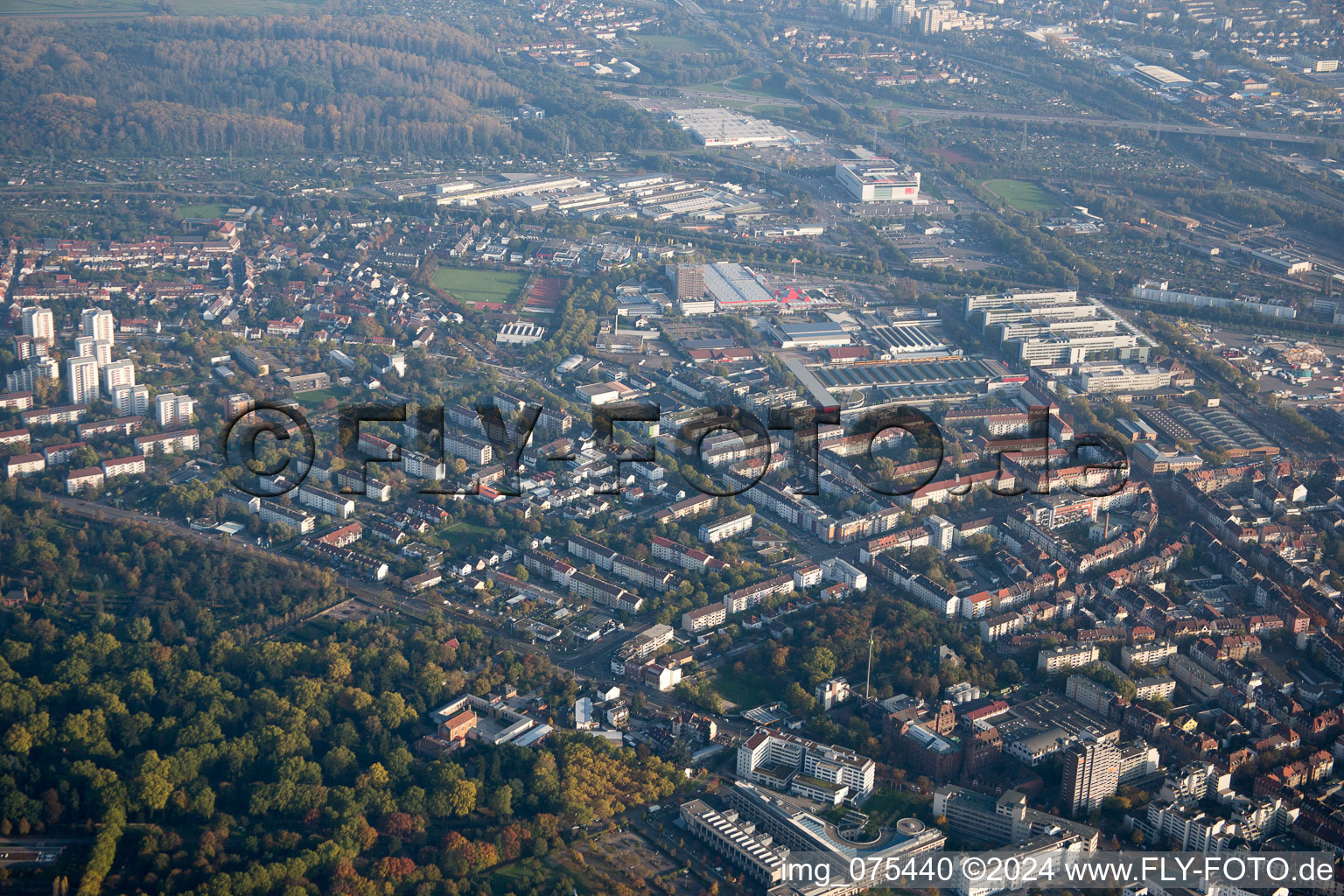 District Oststadt in Karlsruhe in the state Baden-Wuerttemberg, Germany from above