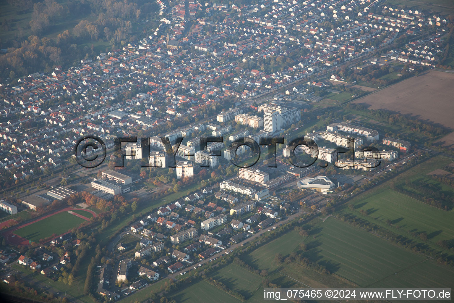 Aerial photograpy of District Neureut in Karlsruhe in the state Baden-Wuerttemberg, Germany