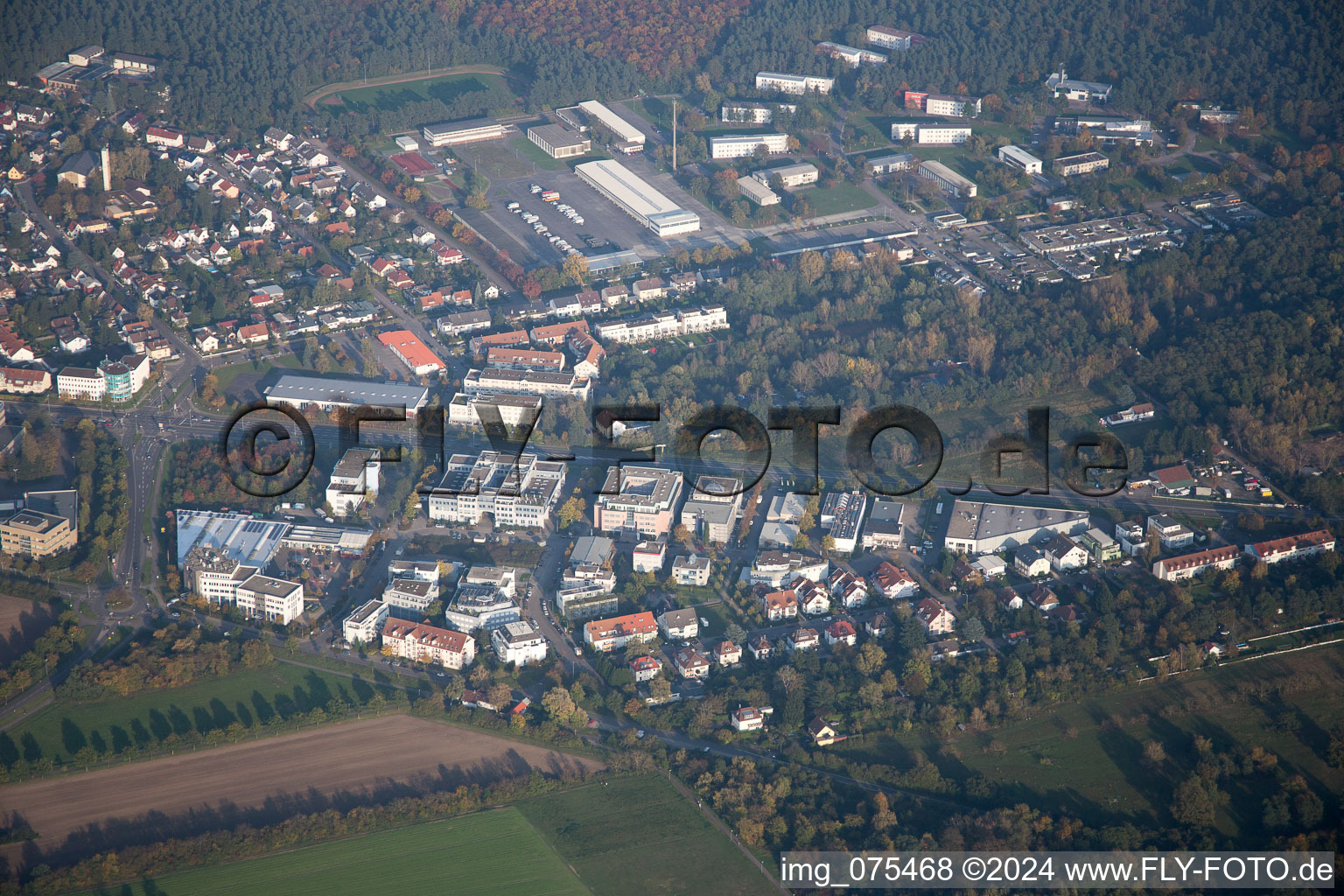 Aerial view of District Nordweststadt in Karlsruhe in the state Baden-Wuerttemberg, Germany