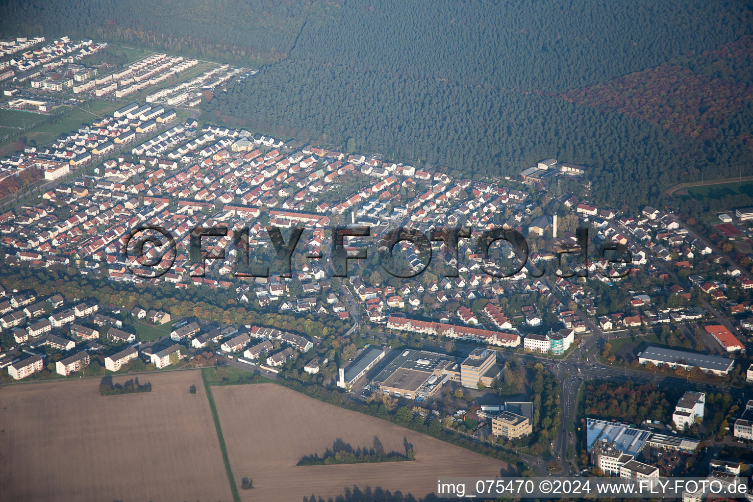 Oblique view of District Nordweststadt in Karlsruhe in the state Baden-Wuerttemberg, Germany