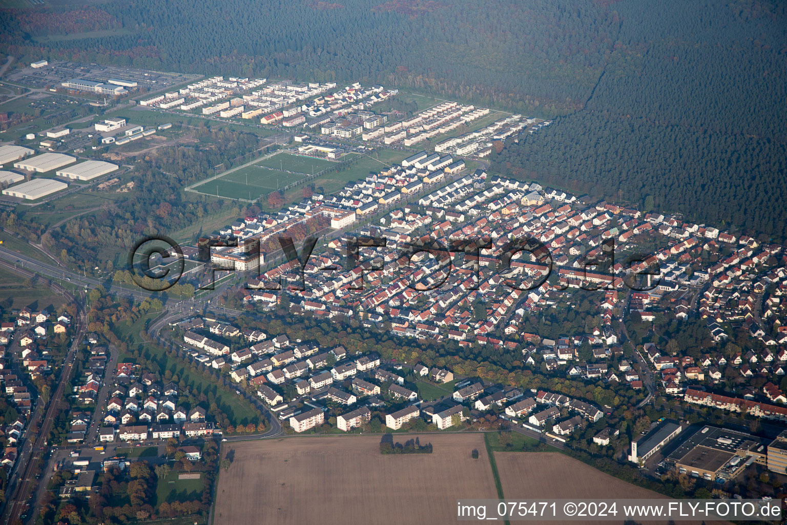 District Nordweststadt in Karlsruhe in the state Baden-Wuerttemberg, Germany from above