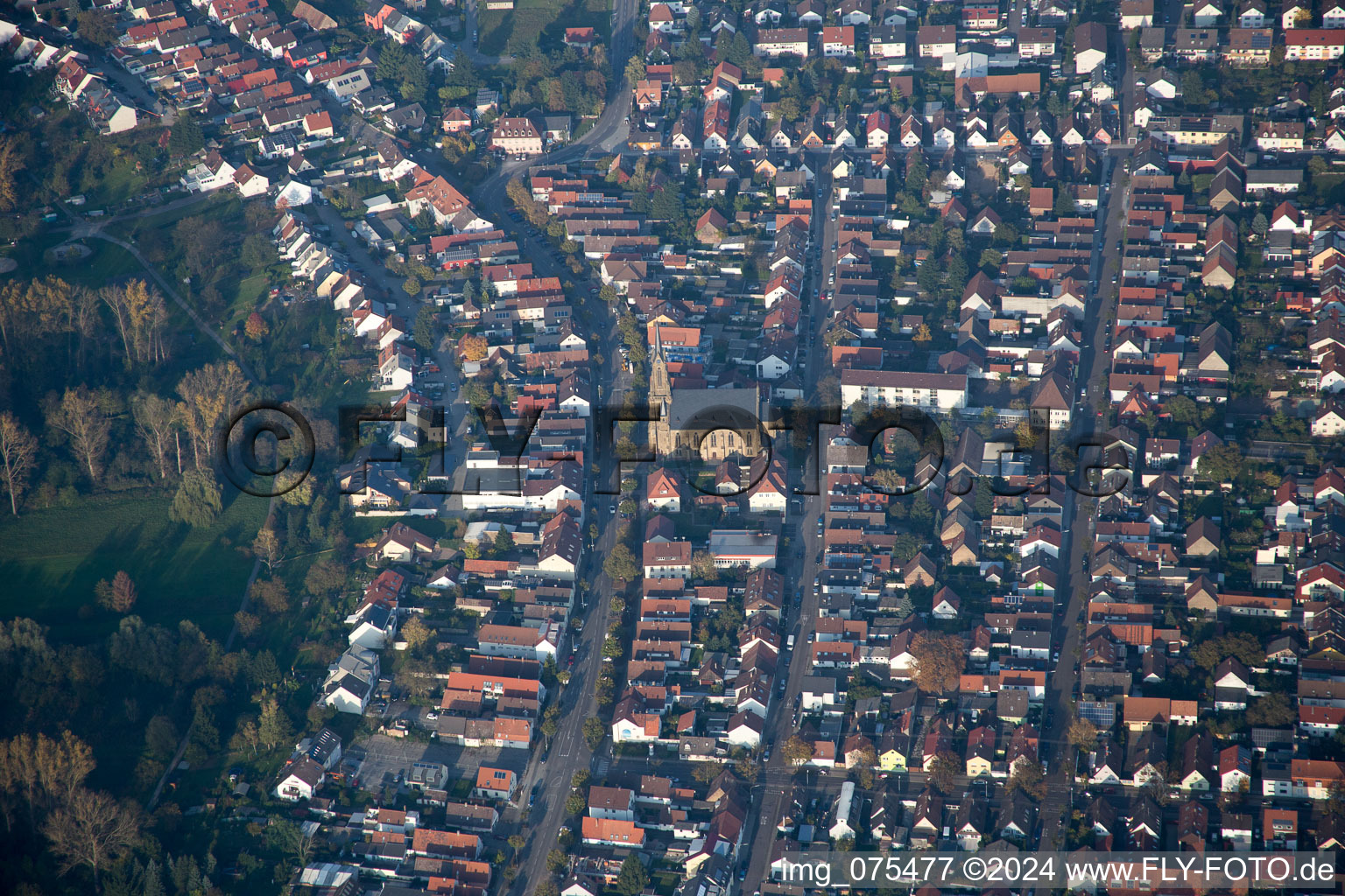 Bird's eye view of District Neureut in Karlsruhe in the state Baden-Wuerttemberg, Germany