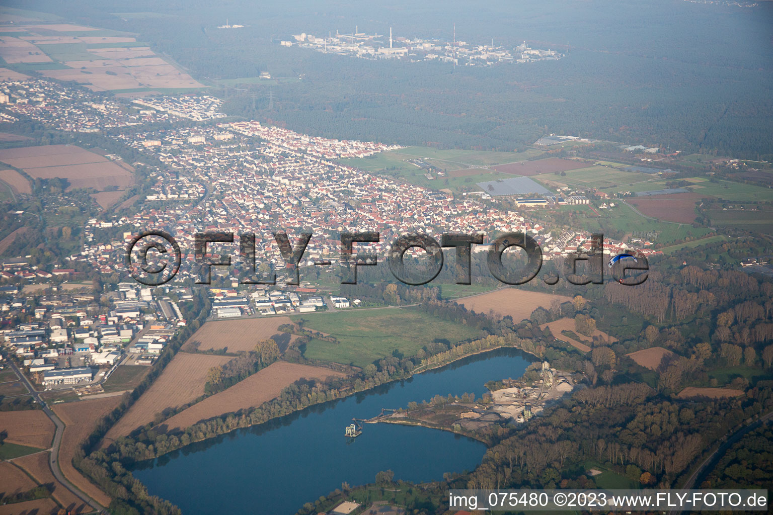 Drone image of District Neureut in Karlsruhe in the state Baden-Wuerttemberg, Germany