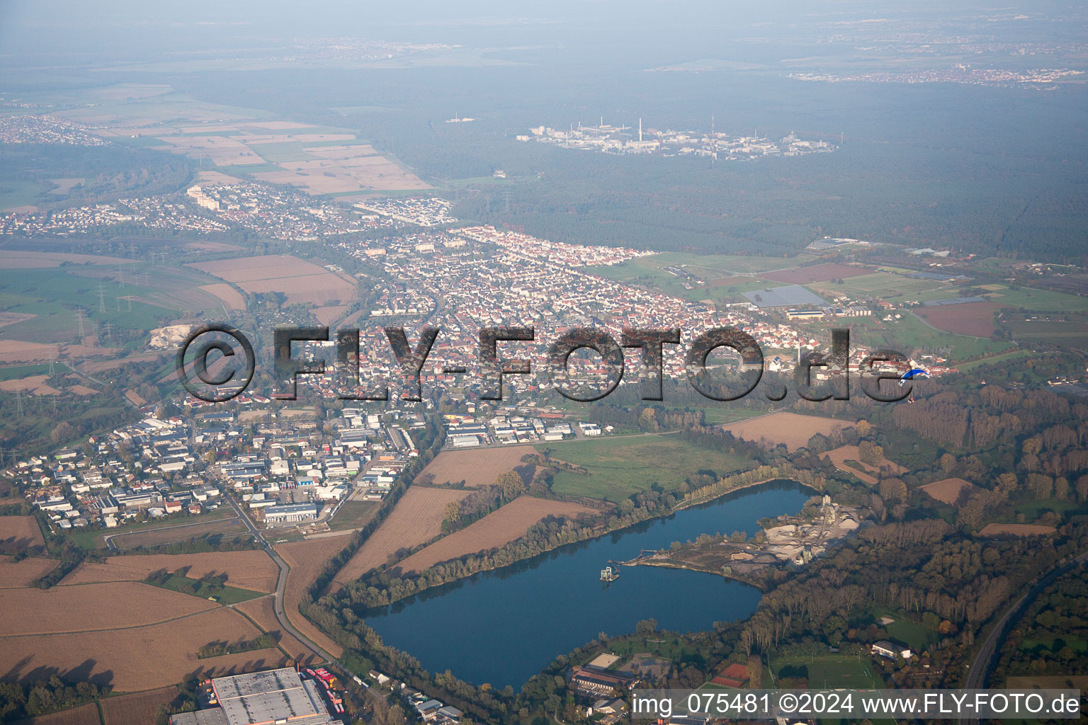 District Neureut in Karlsruhe in the state Baden-Wuerttemberg, Germany from the drone perspective