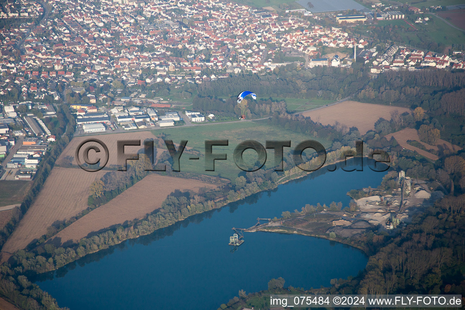 District Neureut in Karlsruhe in the state Baden-Wuerttemberg, Germany from a drone