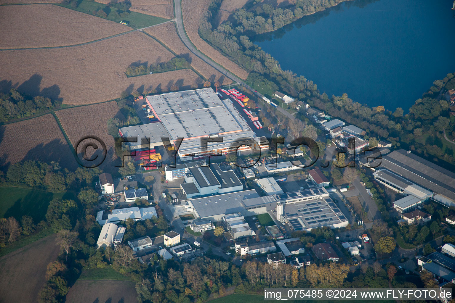 District Neureut in Karlsruhe in the state Baden-Wuerttemberg, Germany seen from a drone