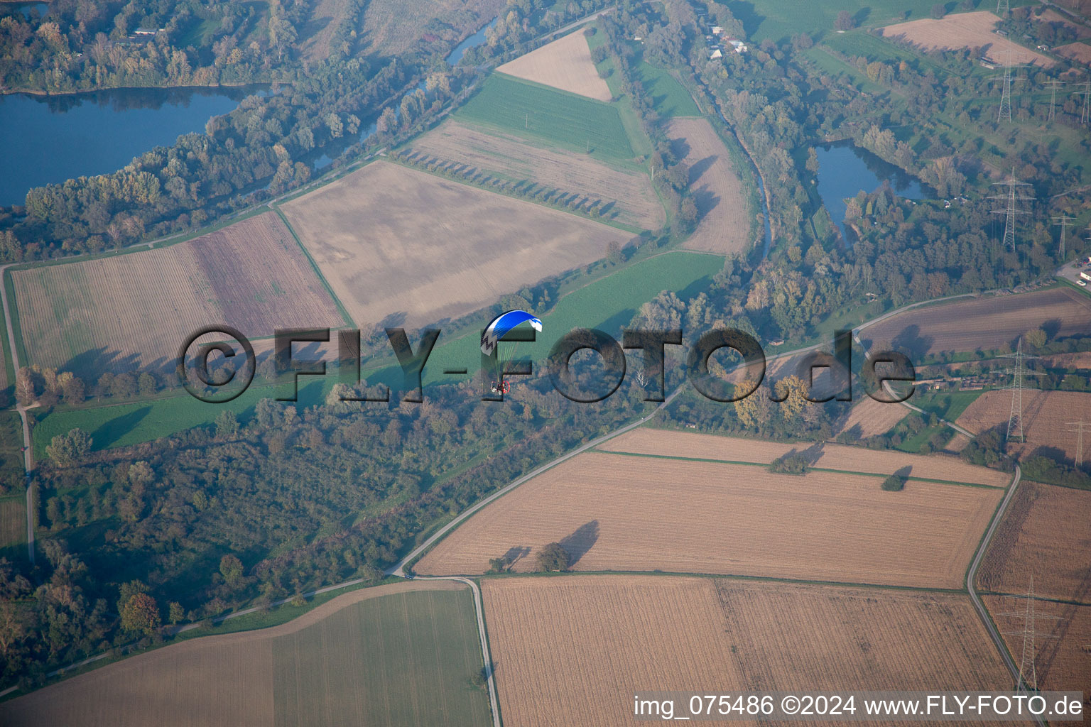 Aerial view of District Neureut in Karlsruhe in the state Baden-Wuerttemberg, Germany