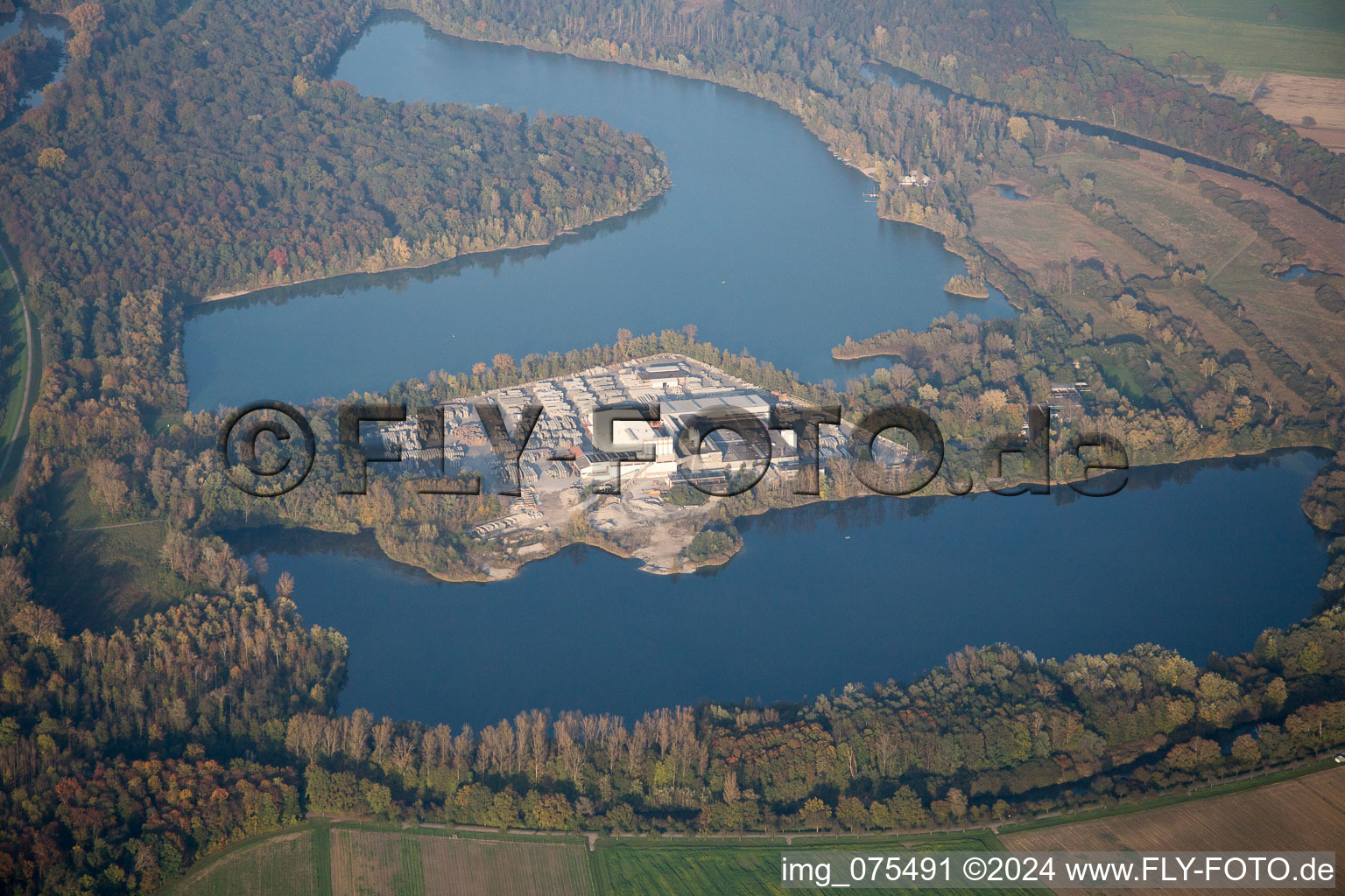 District Neureut in Karlsruhe in the state Baden-Wuerttemberg, Germany seen from above