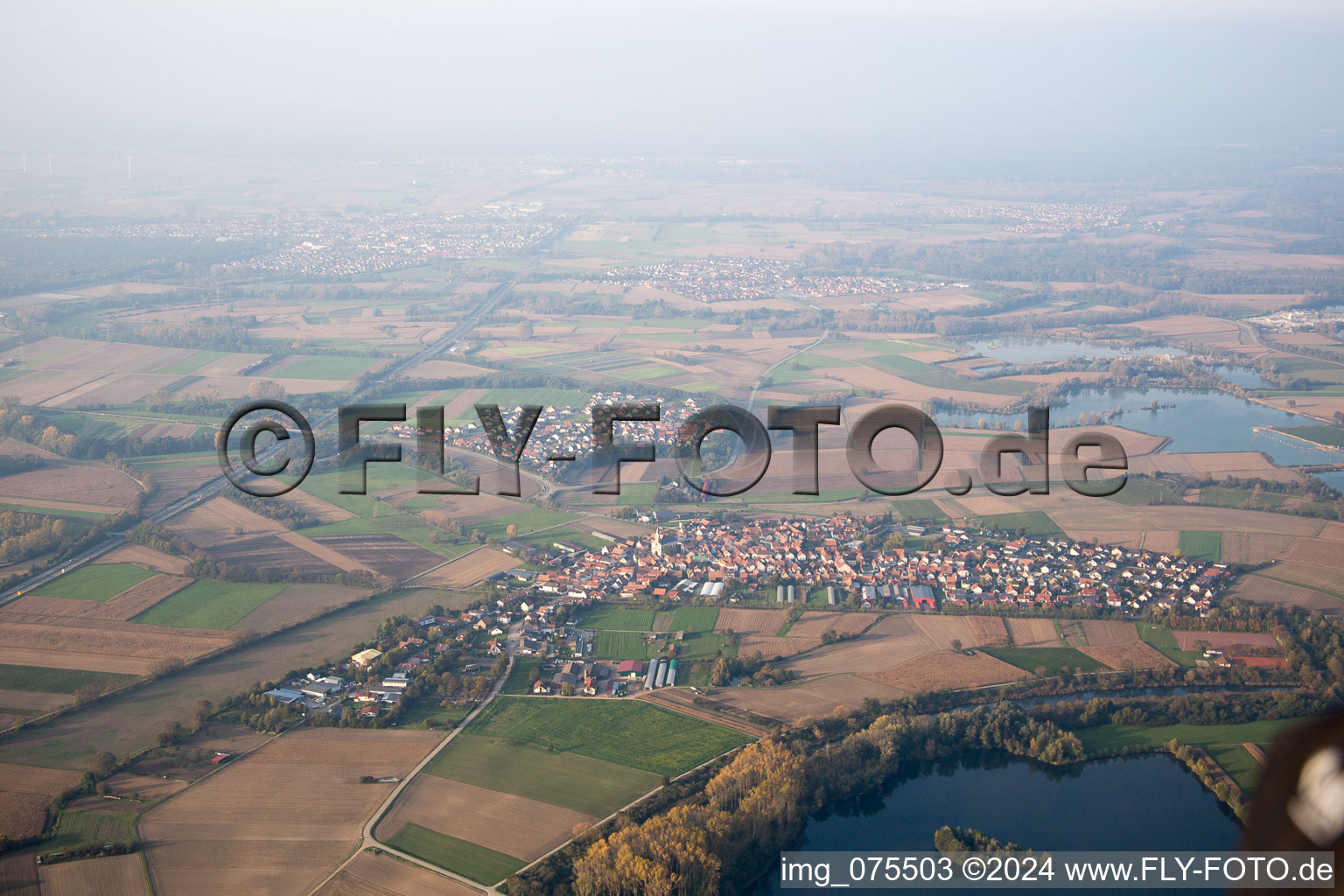 Aerial photograpy of Neupotz in the state Rhineland-Palatinate, Germany