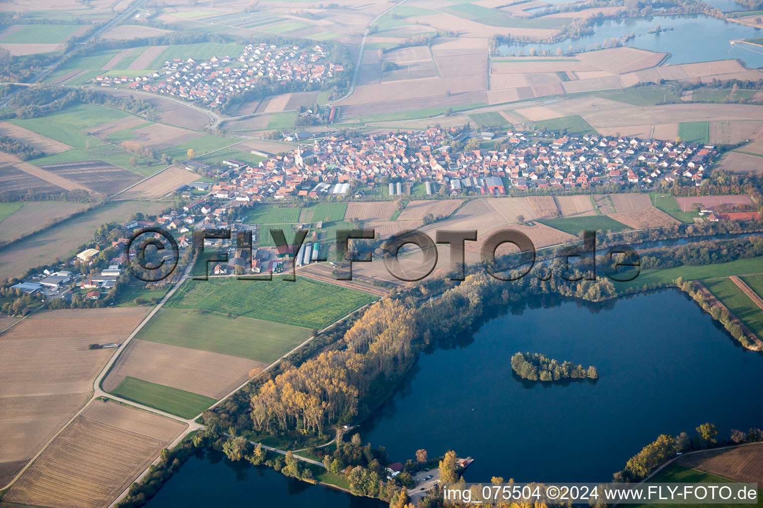 Oblique view of Neupotz in the state Rhineland-Palatinate, Germany