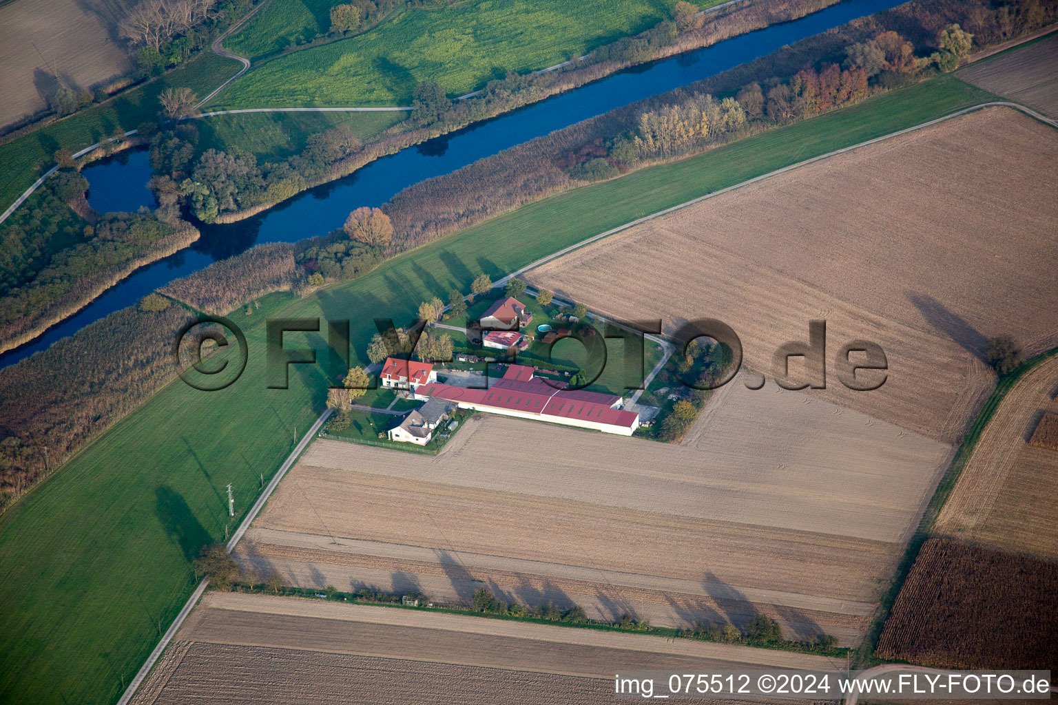 Neupotz in the state Rhineland-Palatinate, Germany from the plane