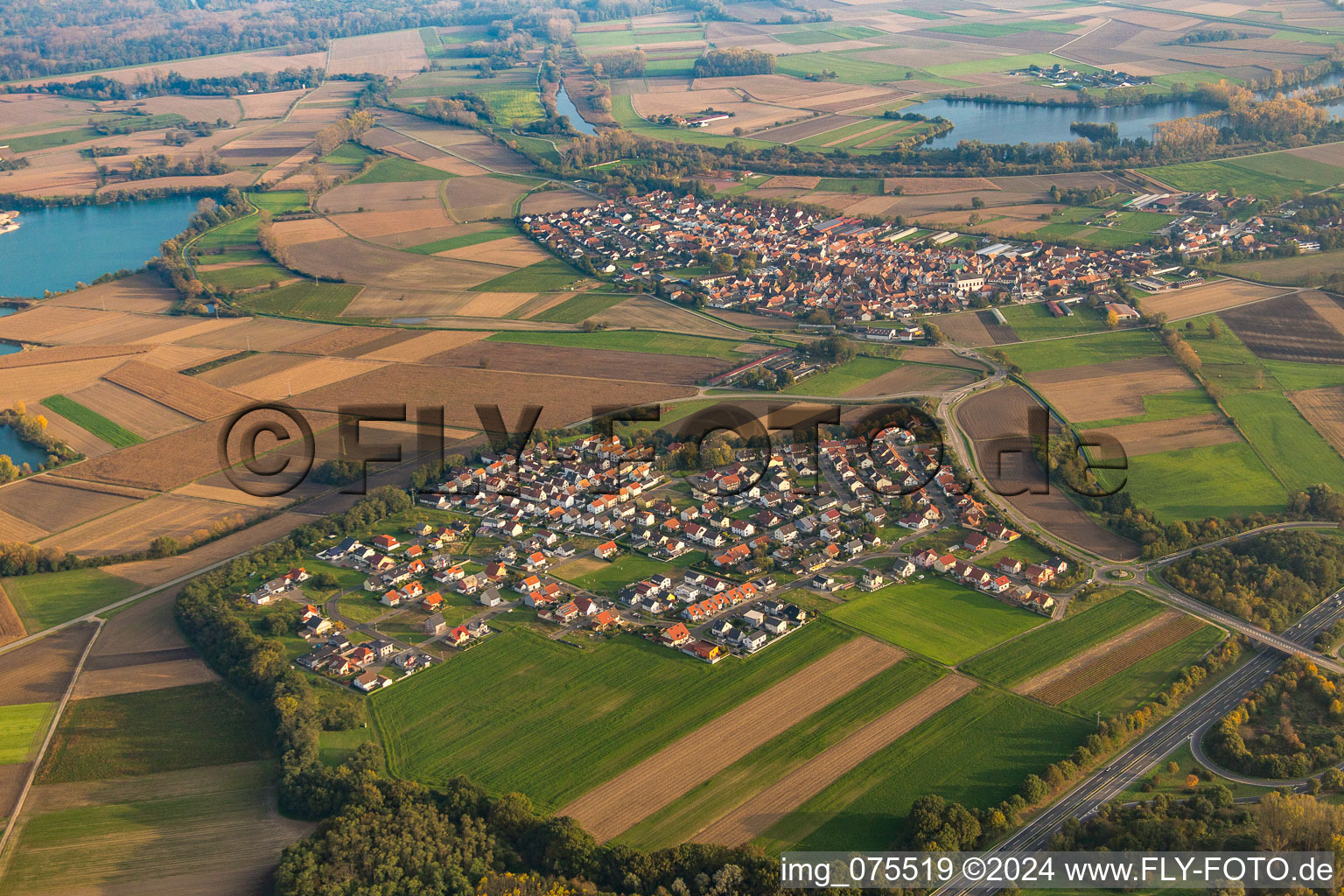 District Hardtwald in Neupotz in the state Rhineland-Palatinate, Germany viewn from the air