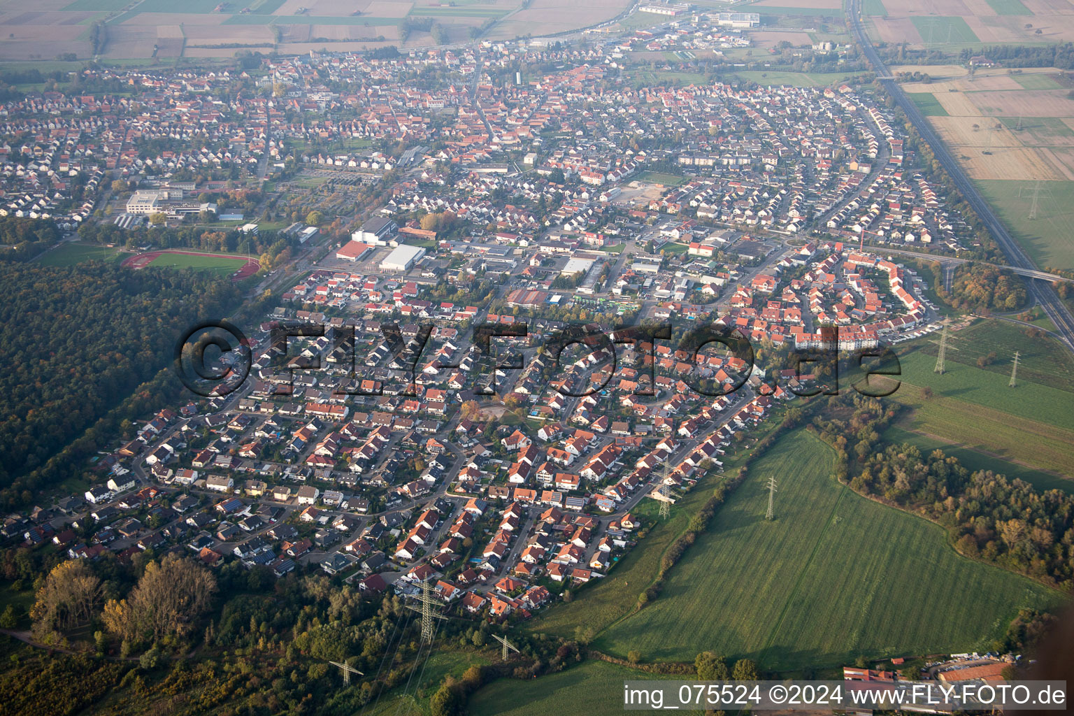 Rülzheim in the state Rhineland-Palatinate, Germany seen from above