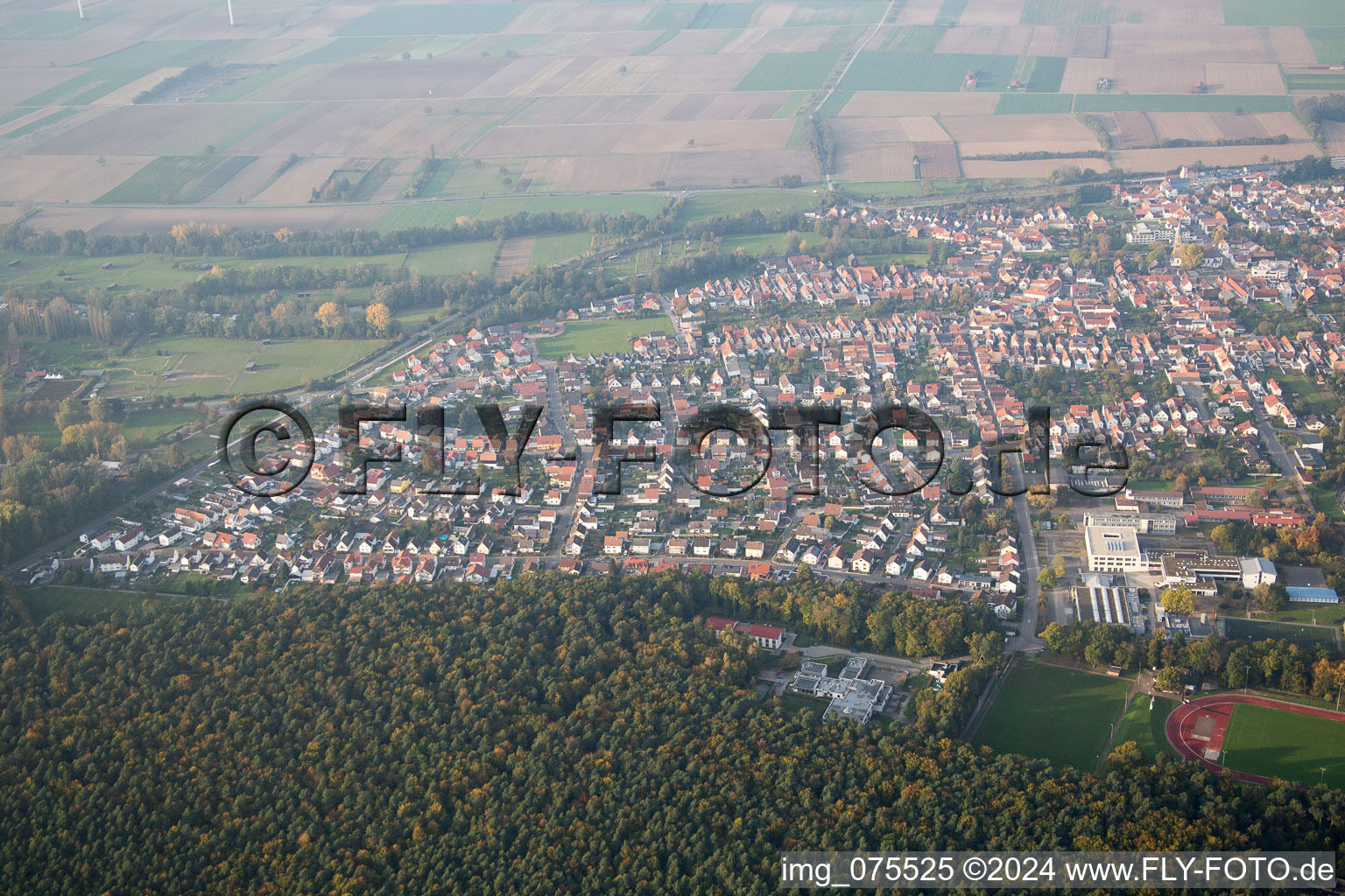 Rülzheim in the state Rhineland-Palatinate, Germany from the plane