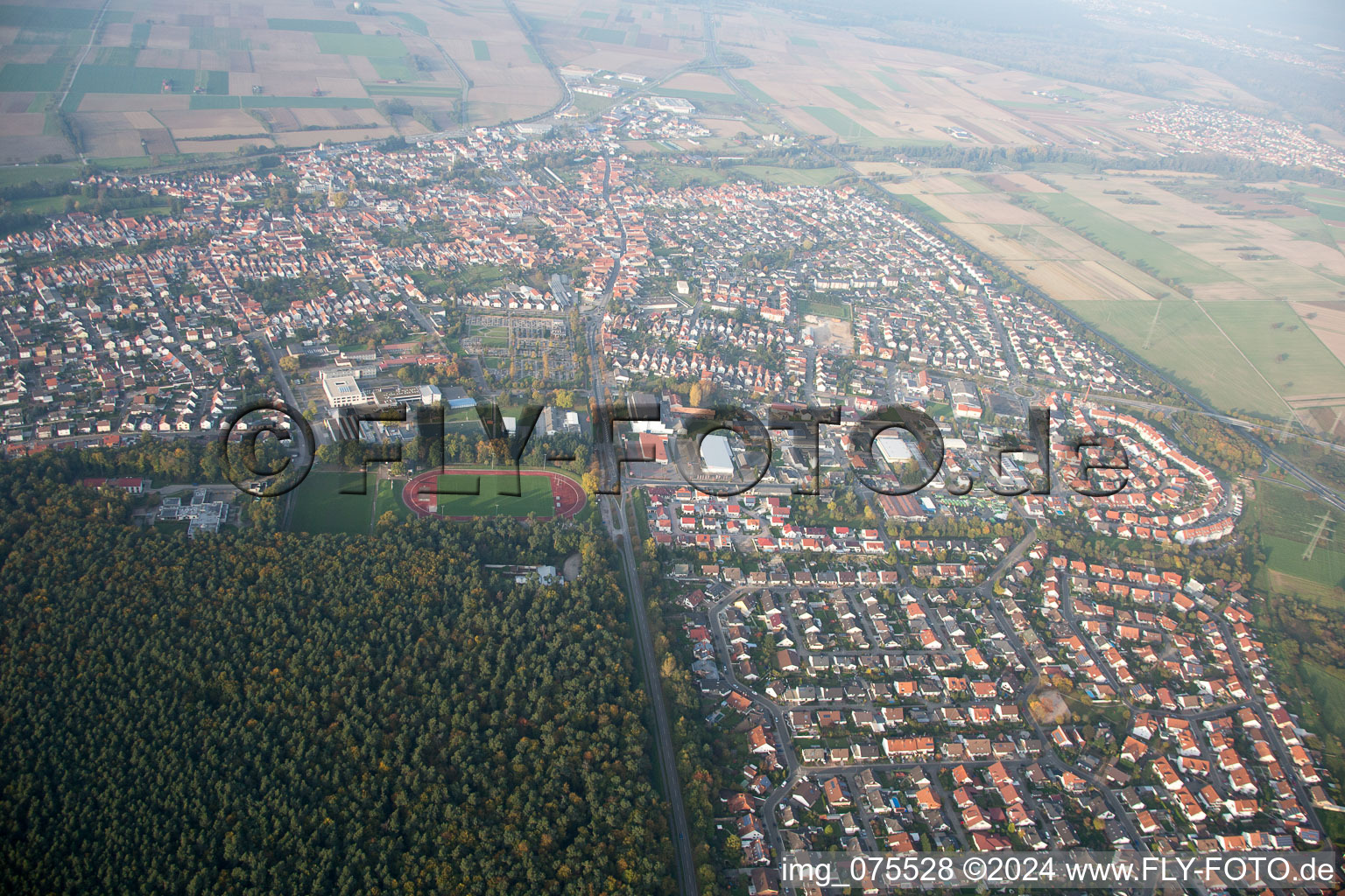 Rülzheim in the state Rhineland-Palatinate, Germany viewn from the air