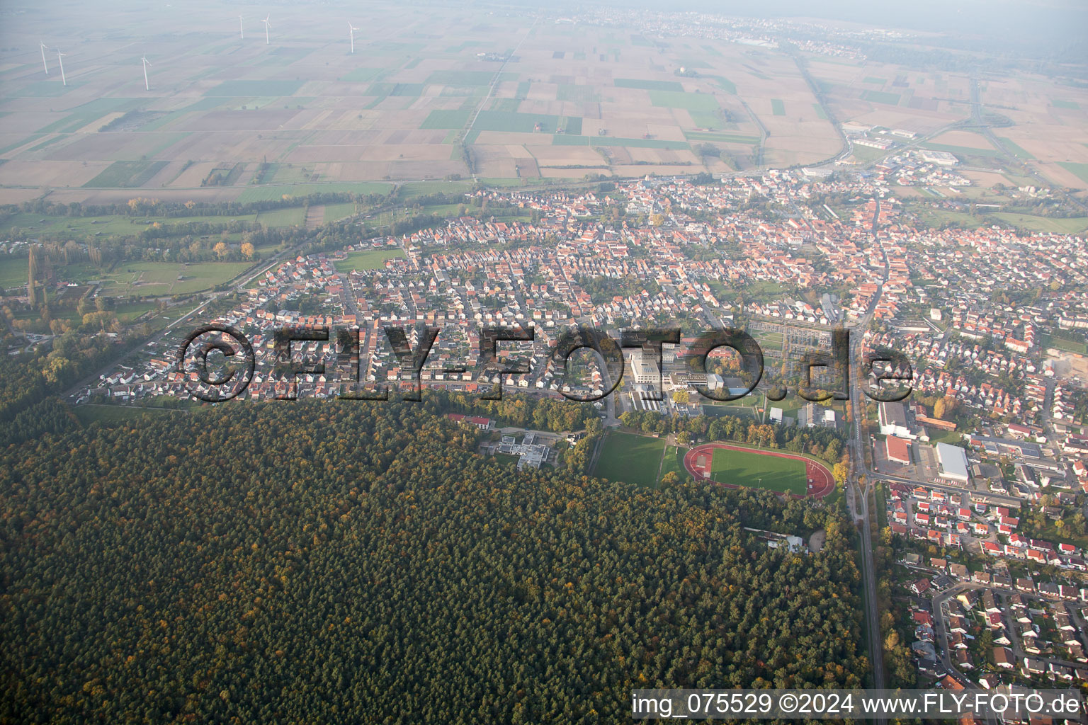 Drone recording of Rülzheim in the state Rhineland-Palatinate, Germany