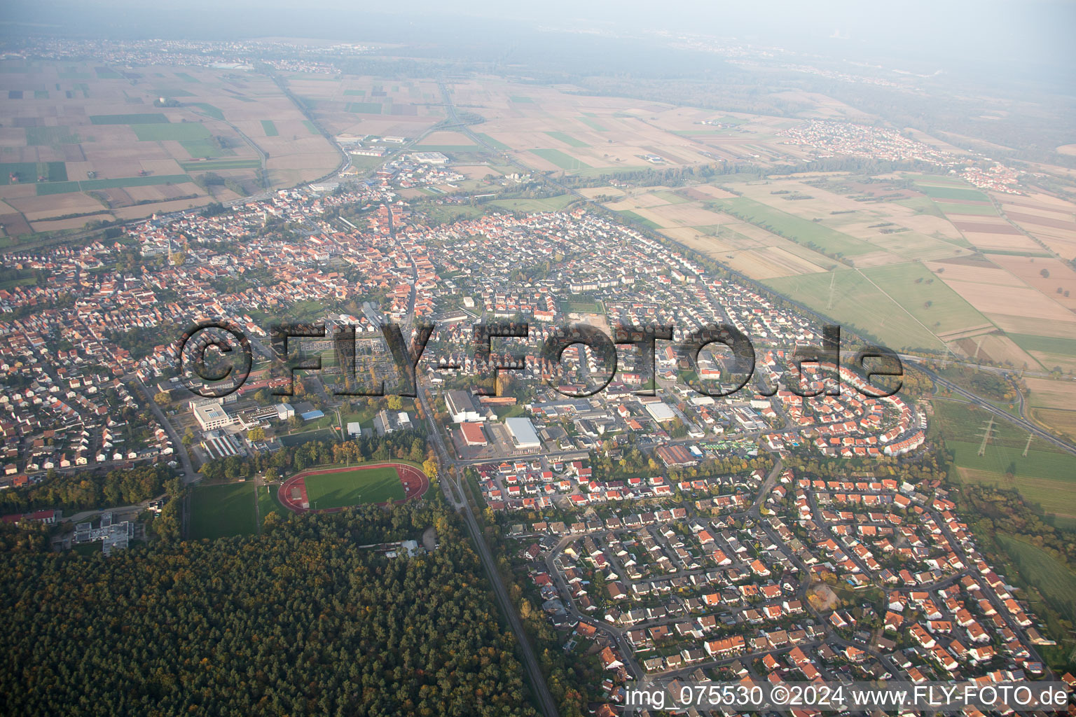 Drone image of Rülzheim in the state Rhineland-Palatinate, Germany