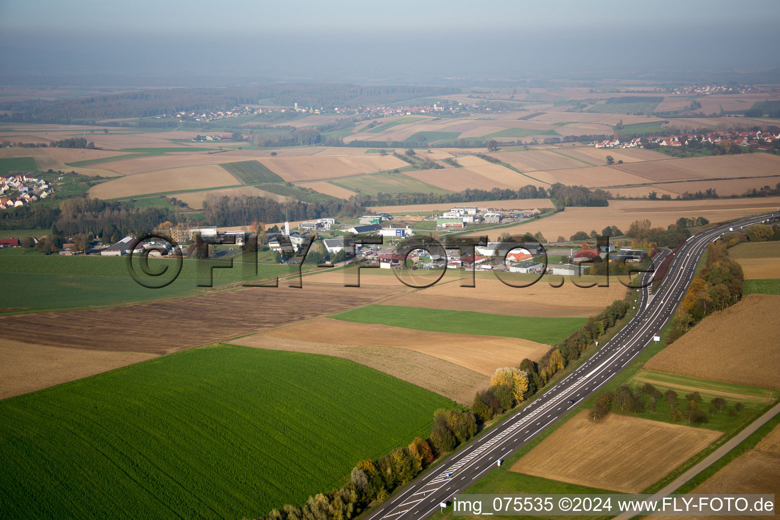 Aerial view of Reimerswiller in the state Bas-Rhin, France