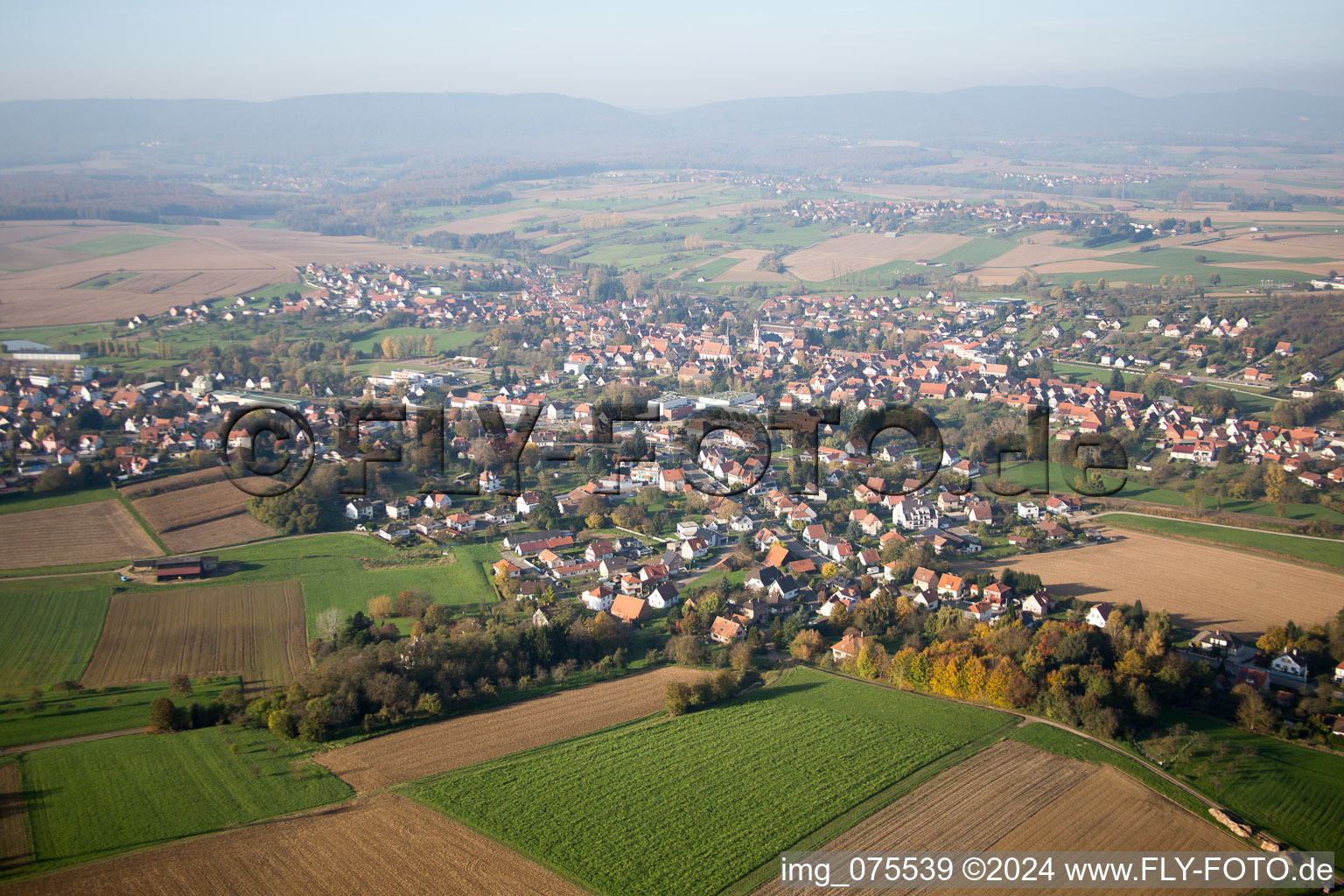 Aerial photograpy of Soultz-sous-Forêts in the state Bas-Rhin, France