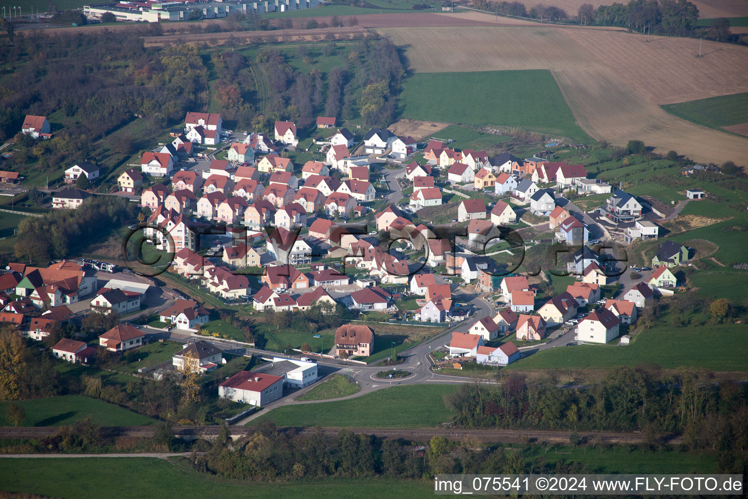 Oblique view of Soultz-sous-Forêts in the state Bas-Rhin, France