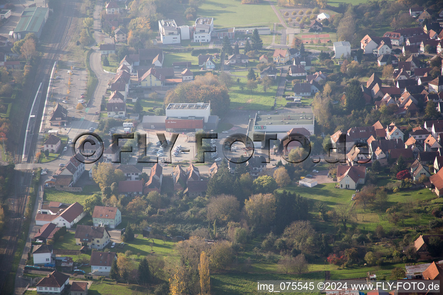 Soultz-sous-Forêts in the state Bas-Rhin, France seen from above