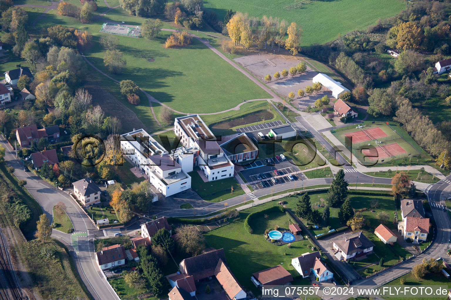 Aerial view of Soultz-sous-Forêts in the state Bas-Rhin, France