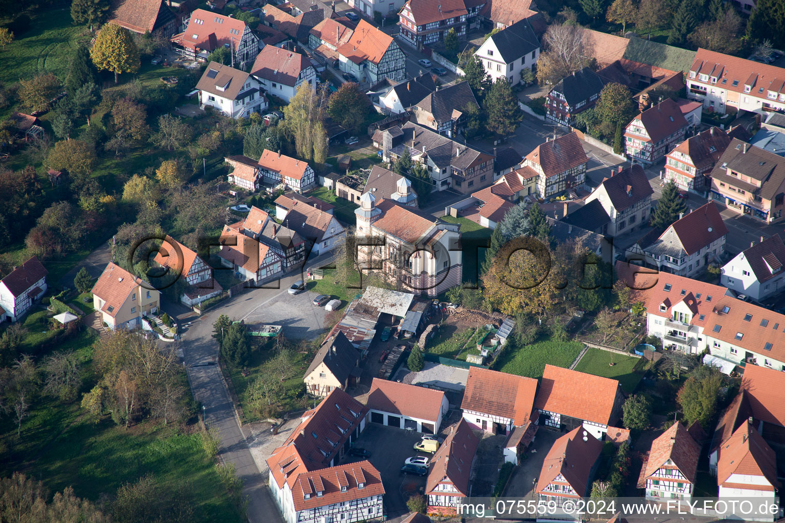 Oblique view of Soultz-sous-Forêts in the state Bas-Rhin, France