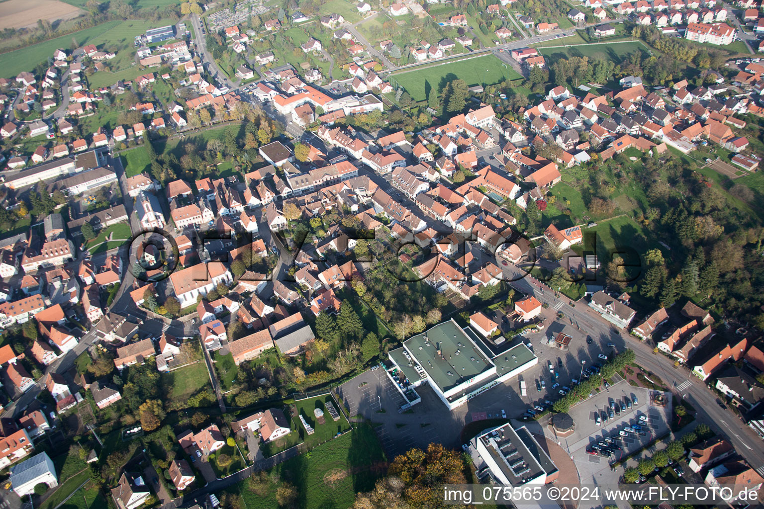 Soultz-sous-Forêts in the state Bas-Rhin, France seen from above