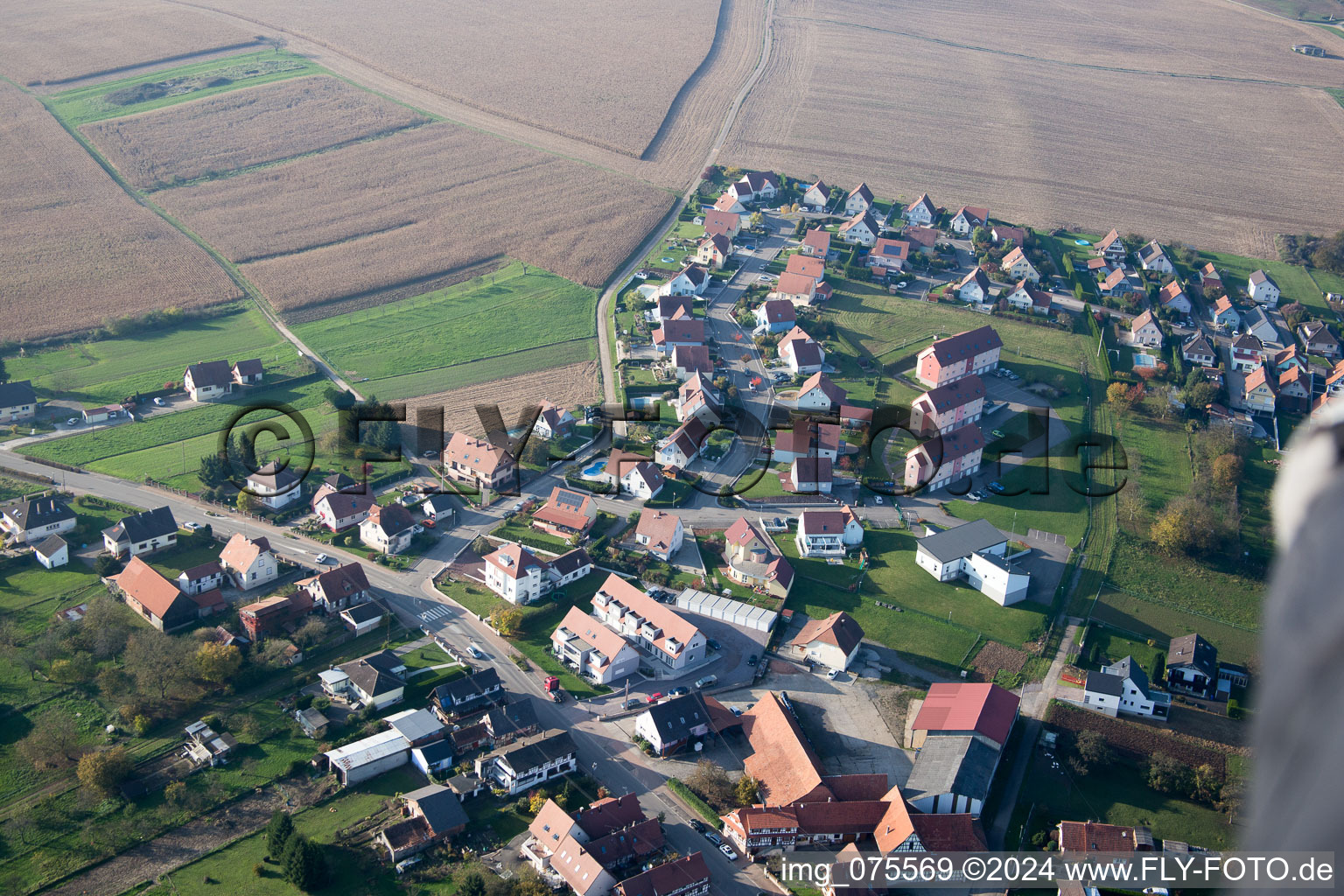 Soultz-sous-Forêts in the state Bas-Rhin, France viewn from the air