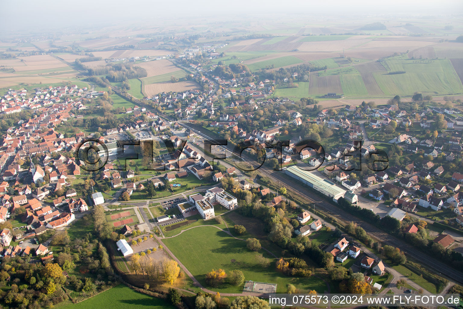 Soultz-sous-Forêts in the state Bas-Rhin, France from the drone perspective