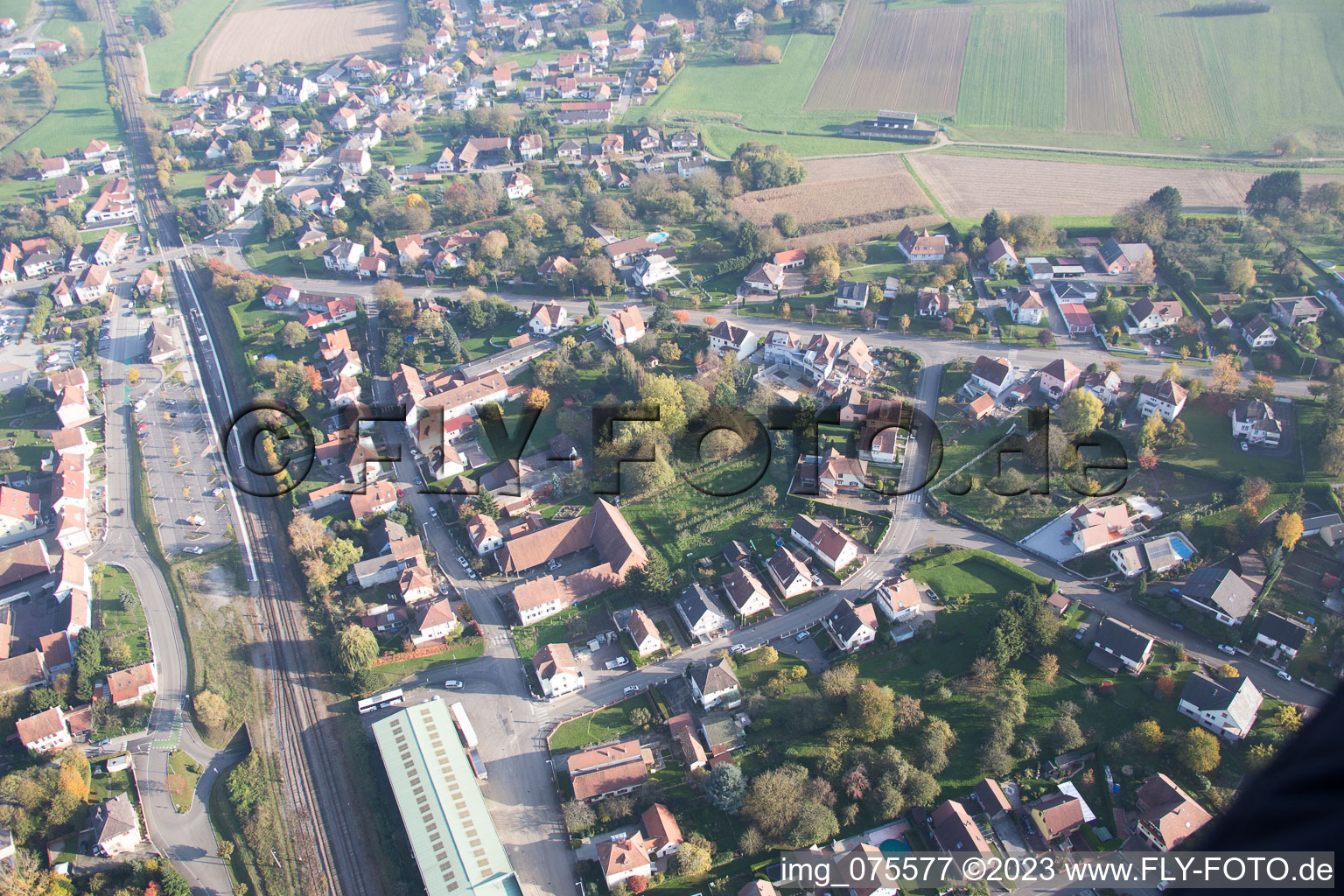 Aerial photograpy of Soultz-sous-Forêts in the state Bas-Rhin, France